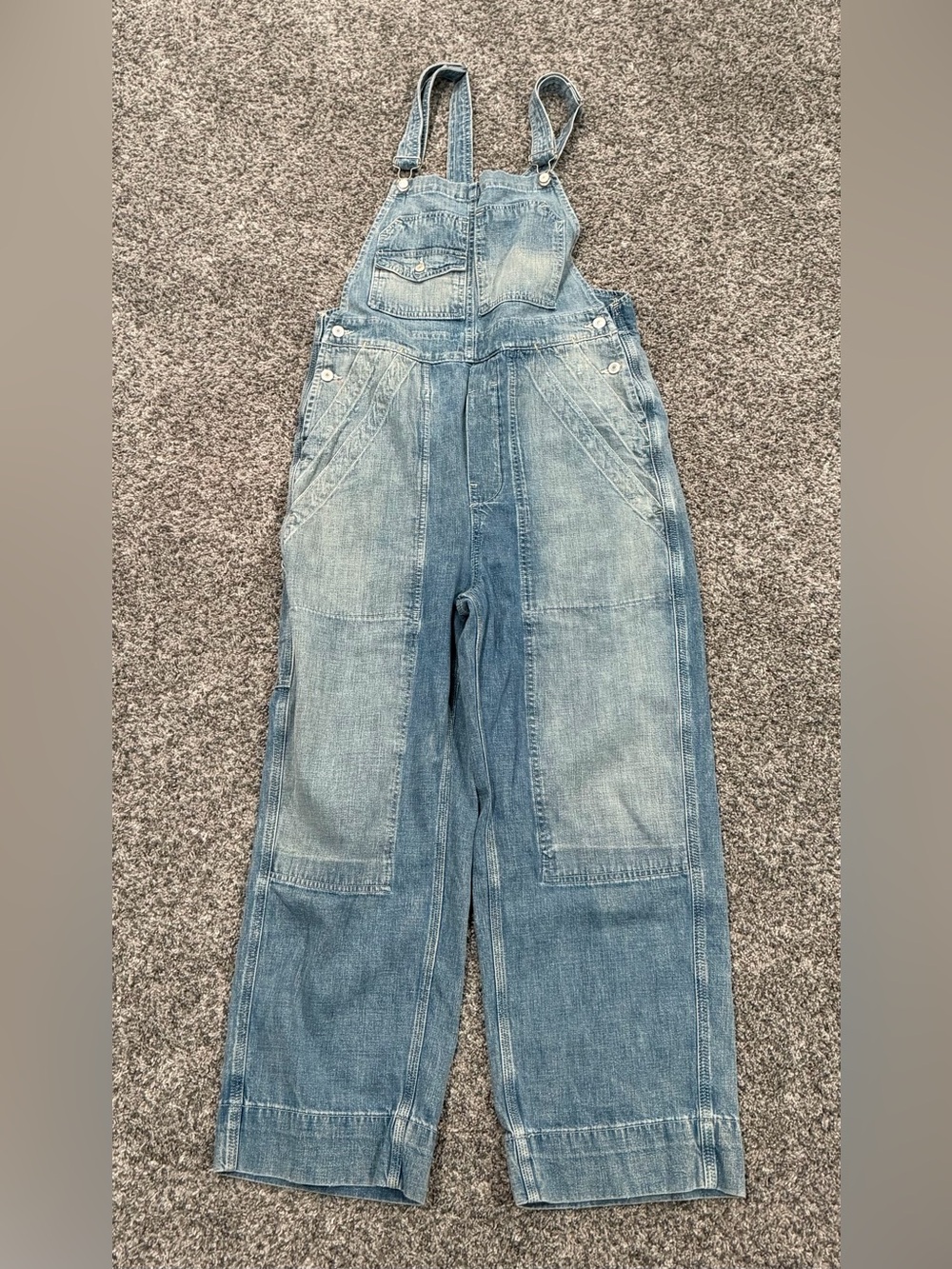 Free People Faded Light Blue Denim Overalls
